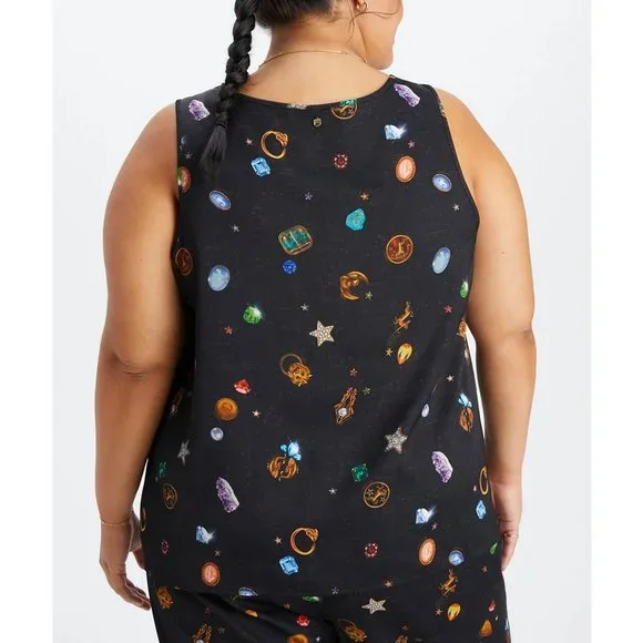 FABLETICS Ecosatin Black Lucky Charm Astrology Graphic Plus Tank Top NWT Size 3X - Picture 2 of 6